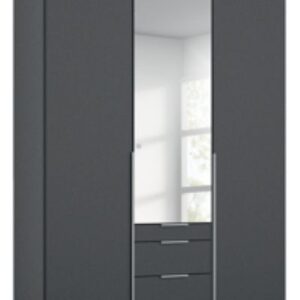 Rauch Alabama Metallic Grey 3 Door 3 Drawer Combi Wardrobe with 1 Mirror Front - 136cm