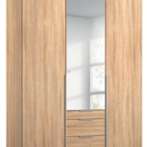 Rauch Alabama Sonoma Oak 3 Door 3 Drawer Combi Wardrobe with 1 Mirror Front - 136cm