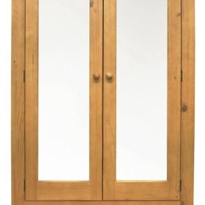 Churchill Waxed Pine Combi Wardrobe, 2 Doors Mirror Front with 2 Bottom Storage Drawers