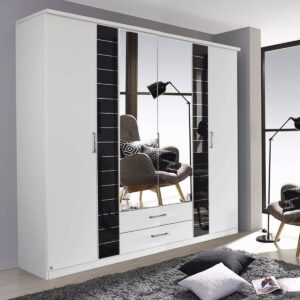 IN STOCK Rauch Terano 6 Door 2 Mirror Combi Wardrobe with Cornice in White and Basalt - W 271cm