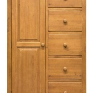 Churchill Waxed Pine Combi Wardrobe, 1 Door with 5 Storage Drawers