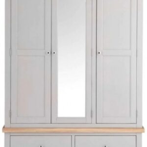 Aberdare Oak and Grey Painted 3 Door 1 Mirror 2 Drawer Combi Wardrobe