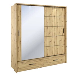 Allen Wooden Wardrobe 2 Sliding Doors In Artisan Oak With LED