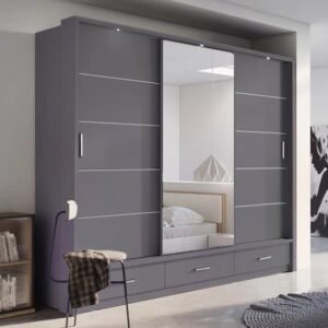 Allen Wooden Wardrobe With 3 Sliding Doors In Matt Grey