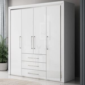 Allen Wooden Wardrobe With 4 Hinged Doors In White