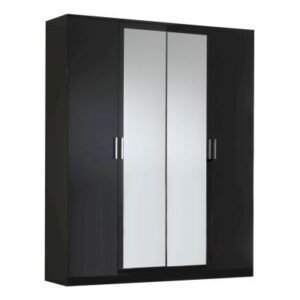 Ambra Black Italian 4 Door Wardrobe with Mirrors