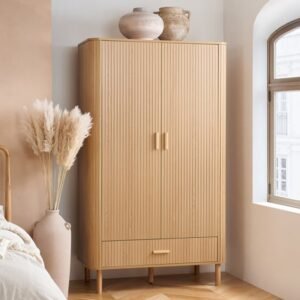 Avenel Fluted Wooden Wardrobe With 2 Doors 1 Drawer In Oak