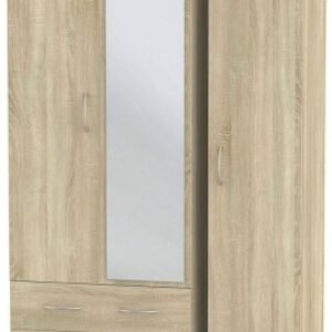 Avon Oak Effect 3 Door Combi Wardrobe - 1 Mirror and LHF 2 Drawers