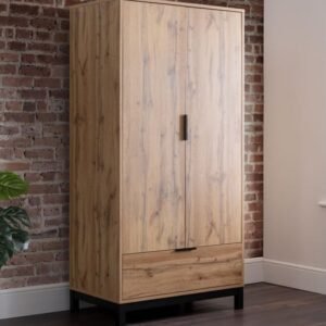 Baara Wooden Wardrobe With 2 Doors 1 Drawer In Oak