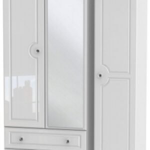 Balmoral White Gloss 3 Door Combi Wardrobe - 1 Mirror and LHF 2 Drawers