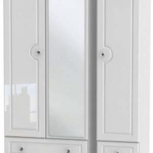 Balmoral White Gloss 3 Door Tall Combi Wardrobe - 1 Mirror