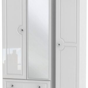 Balmoral White Gloss 3 Door Tall Combi Wardrobe - 1 Mirror and LHF 2 Drawers