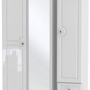 Balmoral White Gloss 3 Door Tall Combi Wardrobe - 1 Mirror and RHF 2 Drawers