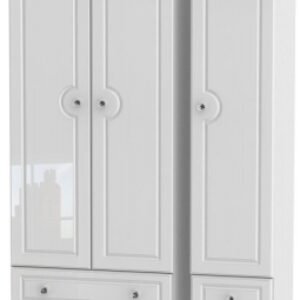 Balmoral White Gloss 3 Door Tall Triple Wardrobe - 4 Drawers