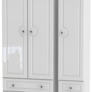 Balmoral White Gloss 3 Door Triple Wardrobe - 4 Drawers