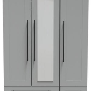 Beverley Grey 3 Door Tall Combi Wardrobe - 1 Mirror