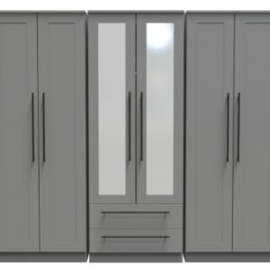 Beverley Grey 6 Door Tall Mirror Combi Wardrobe