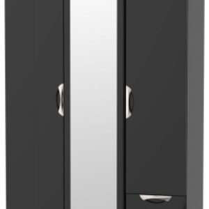 Camden Black Gloss 3 Door Tall Combi Wardrobe - 1 Mirror and RHF 2 Drawers