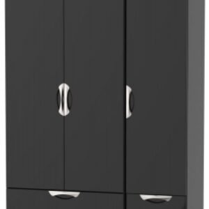 Camden Black Gloss 3 Door Tall Triple Wardrobe - 4 Drawers