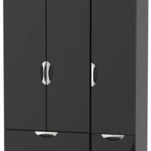 Camden Black Gloss 3 Door Triple Wardrobe - 4 Drawers