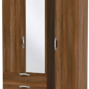 Camden Walnut Effect 3 Door Combi Wardrobe - 1 Mirror and LHF 2 Drawers