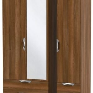 Camden Walnut Effect 3 Door Tall Combi Wardrobe - 1 Mirror