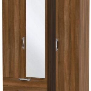 Camden Walnut Effect 3 Door Tall Combi Wardrobe - 1 Mirror and LHF 2 Drawers