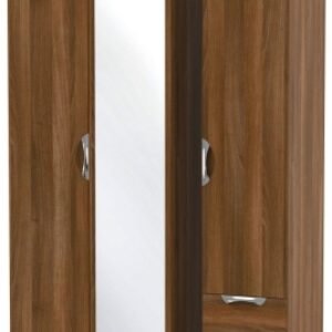 Camden Walnut Effect 3 Door Tall Combi Wardrobe - 1 Mirror and RHF 2 Drawers