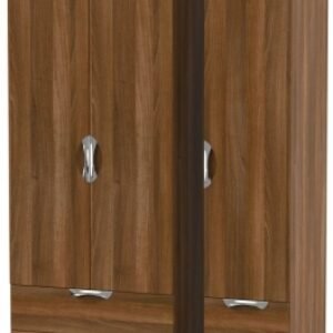 Camden Walnut Effect 3 Door Tall Triple Wardrobe - 4 Drawers