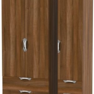 Camden Walnut Effect 3 Door Triple Wardrobe - 4 Drawers