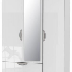 Camden White Gloss 3 Door Combi Wardrobe - 1 Mirror and LHF 2 Drawers