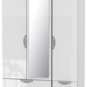 Camden White Gloss 3 Door Tall Combi Wardrobe - 1 Mirror