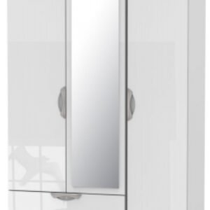 Camden White Gloss 3 Door Tall Combi Wardrobe - 1 Mirror and LHF 2 Drawers