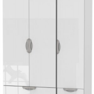 Camden White Gloss 3 Door Tall Triple Wardrobe - 4 Drawers