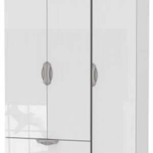 Camden White Gloss 3 Door Tall Triple Wardrobe - LHF 2 Drawers