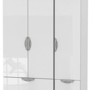 Camden White Gloss 3 Door Triple Wardrobe - 4 Drawers