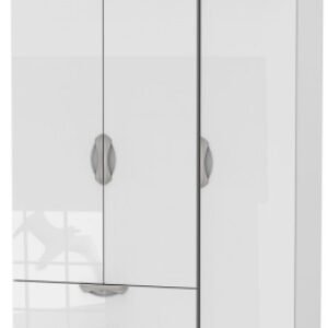 Camden White Gloss 3 Door Triple Wardrobe - LHF 2 Drawers