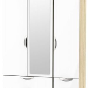 Camden White Gloss and Oak Effect 3 Door Combi Wardrobe - 1 Mirror