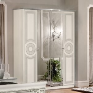 Camel Aida White Italian 4 Door Wardrobe with Mirror