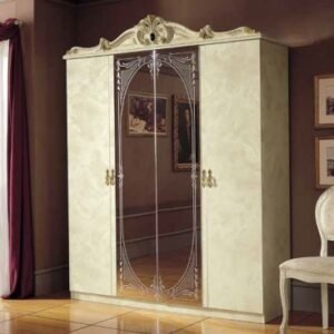 Camel Barocco Ivory Italian 4 Door Wardrobe with Mirrors