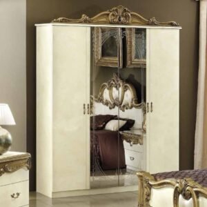 Camel Barocco Ivory and Gold Italian 4 Door Wardrobe with Mirrors