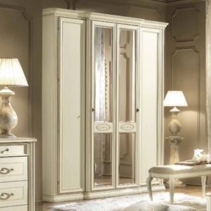 Camel Siena Ivory Italian 4 Door Wardrobe with Mirrors