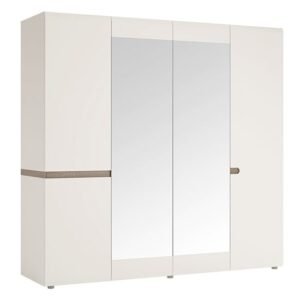 Cheya Mirrored Wardrobe With 4 Doors In White And Truffle Oak