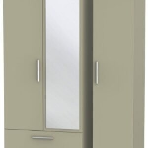 Contrast Mushroom 3 Door Tall Combi Wardrobe - 1 Mirror and LHF 2 Drawers