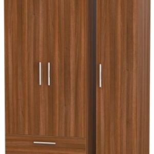 Contrast Noche Walnut 3 Door Triple Wardrobe - LHF 2 Drawers