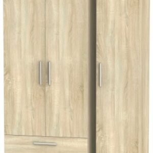 Contrast Oak Effect 3 Door Triple Wardrobe - LHF 2 Drawers