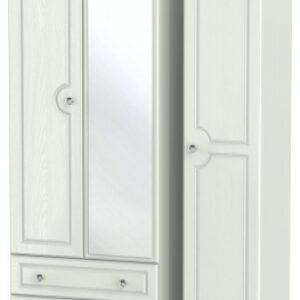 Crystal Cashmere 3 Door Tall Combi Wardrobe - 1 Mirror and LHF 2 Drawers