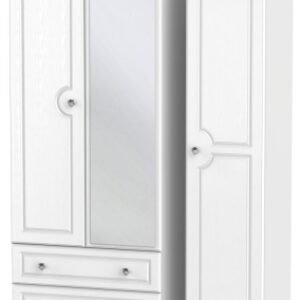 Crystal White 3 Door Combi Wardrobe - 1 Mirror and LHF 2 Drawers