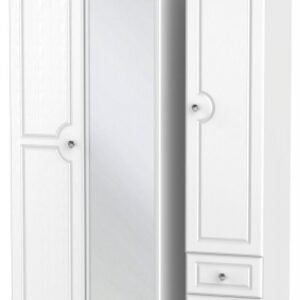 Crystal White 3 Door Combi Wardrobe - 1 Mirror and RHF 2 Drawers