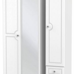 Crystal White 3 Door Tall Combi Wardrobe - 1 Mirror and RHF 2 Drawers